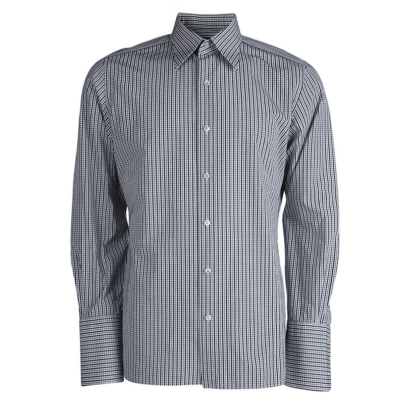 Tom Ford Monochrome Checked Long Sleeve Buttondown Cotton Shirt  L