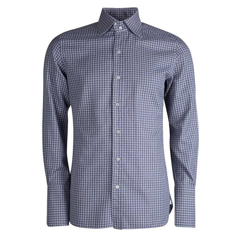 Pre Owned Tom Ford Grey Checked Long Sleeve Button Front Cotton Shirt L