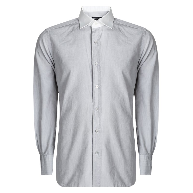 Tom Ford Grey Cotton Contrast Collar Long Sleeve Button Front Shirt XXL Tom  Ford | TLC