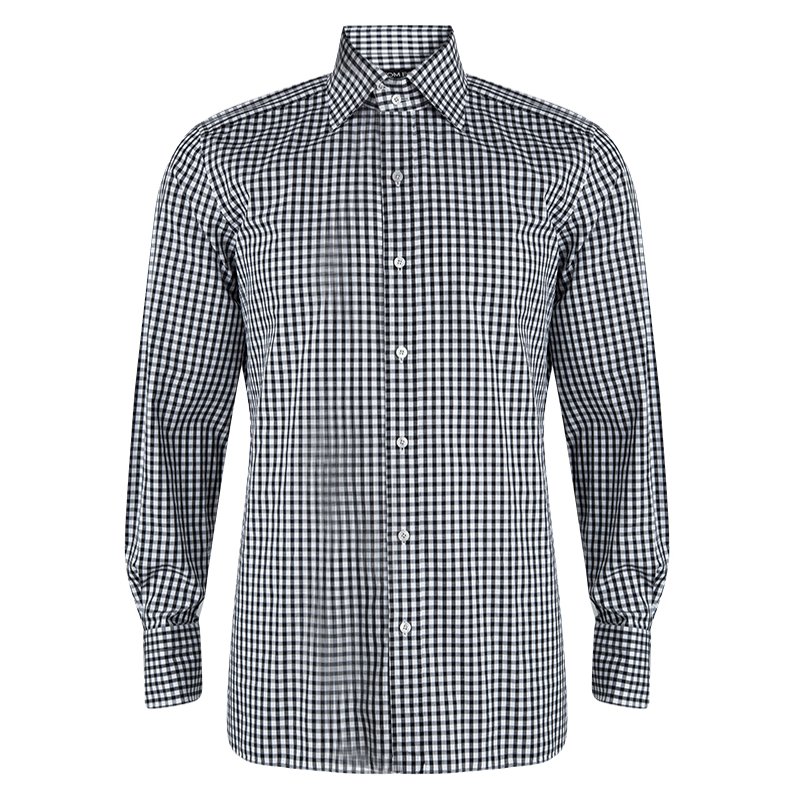Pre Owned Tom Ford Monochrome Gingham Plaid Long Sleeve Button Front Shirt XL