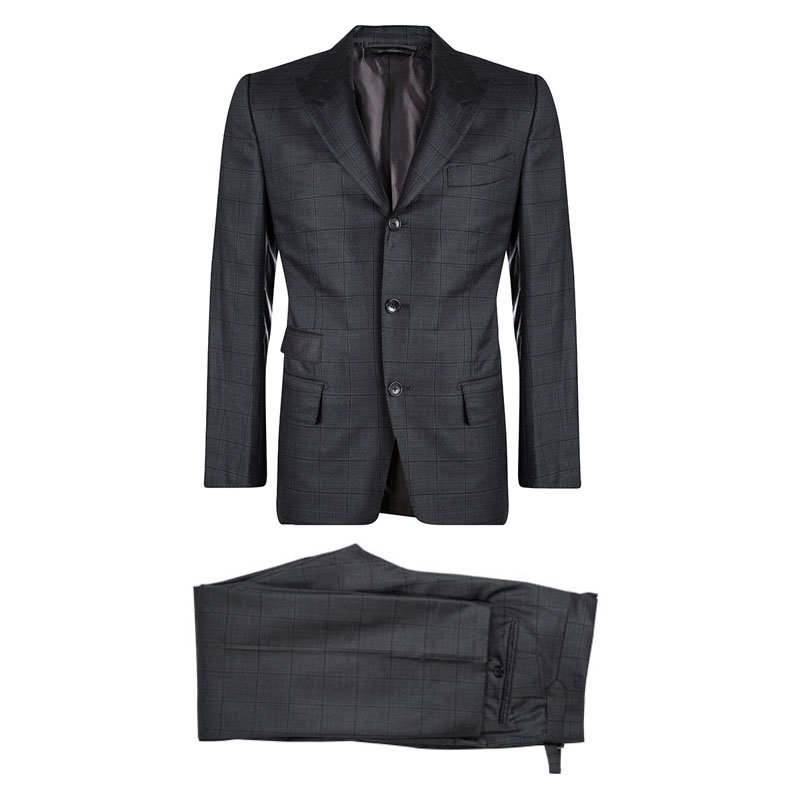 Tom Ford Grey Wool Checked Regular Fit Suit M