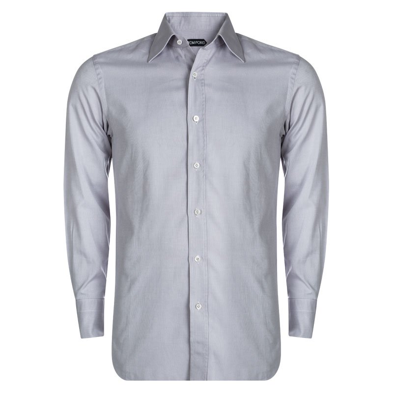 Pre Owned Tom Ford Lavender Textured Cotton Long Sleeve Button Front Shirt M