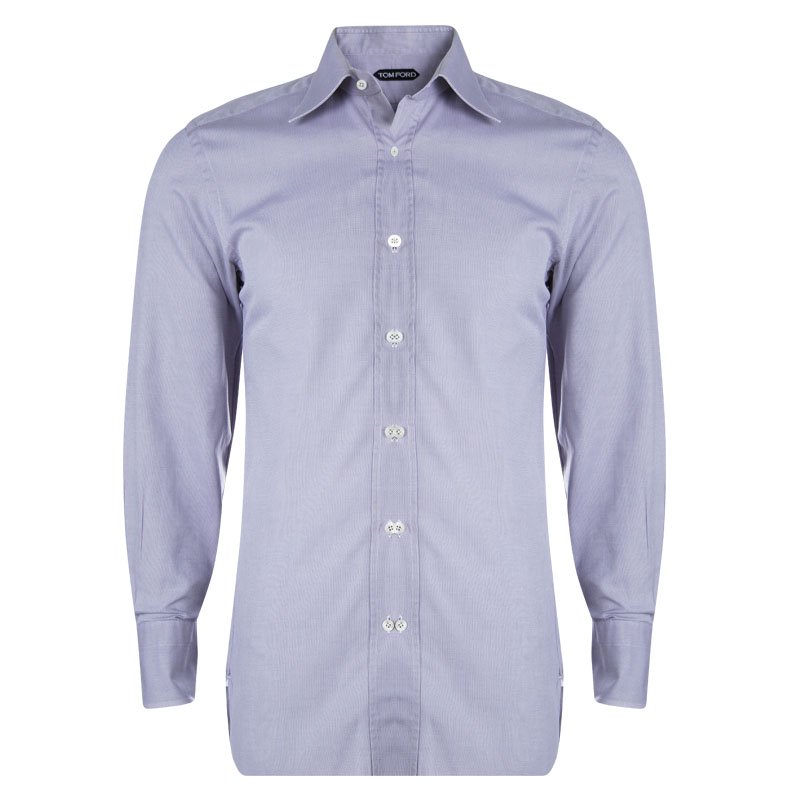 Pre Owned Tom Ford Purple Textured Cotton Long Sleeve Button Front Shirt M