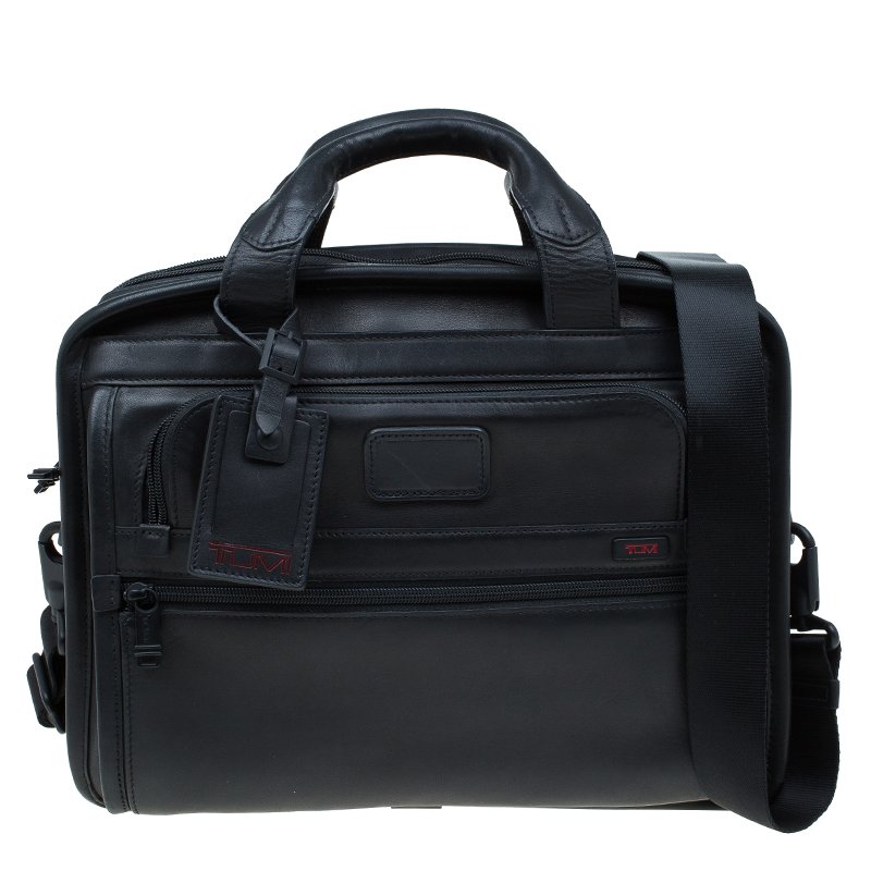 Tumi Black Leather Alpha Slim Portfolio Laptop Bag 
