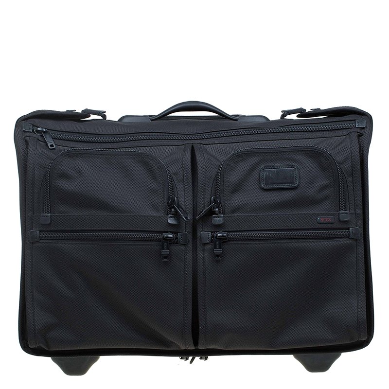 Pre Owned Tumi Black Nylon Carry On Garment Rolling Suitcase