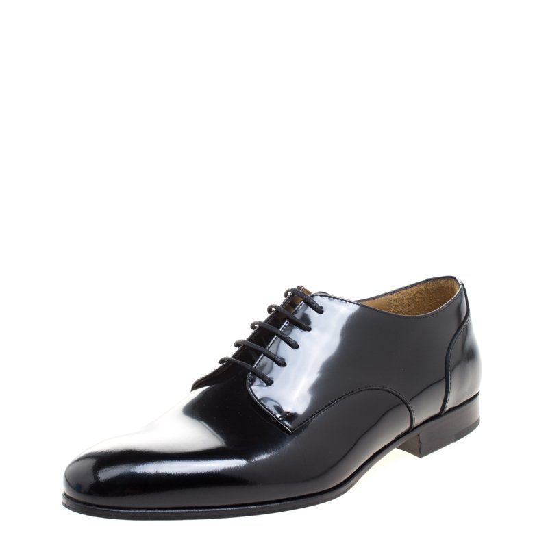 Pre Owned Valentino Black Patent Leather Lace-up Derby Size 42