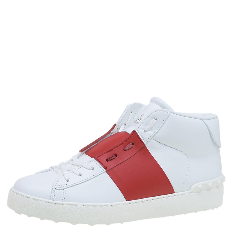 Pre Owned Valentino Two Tone Leather Open High Top Sneakers Size 40.5