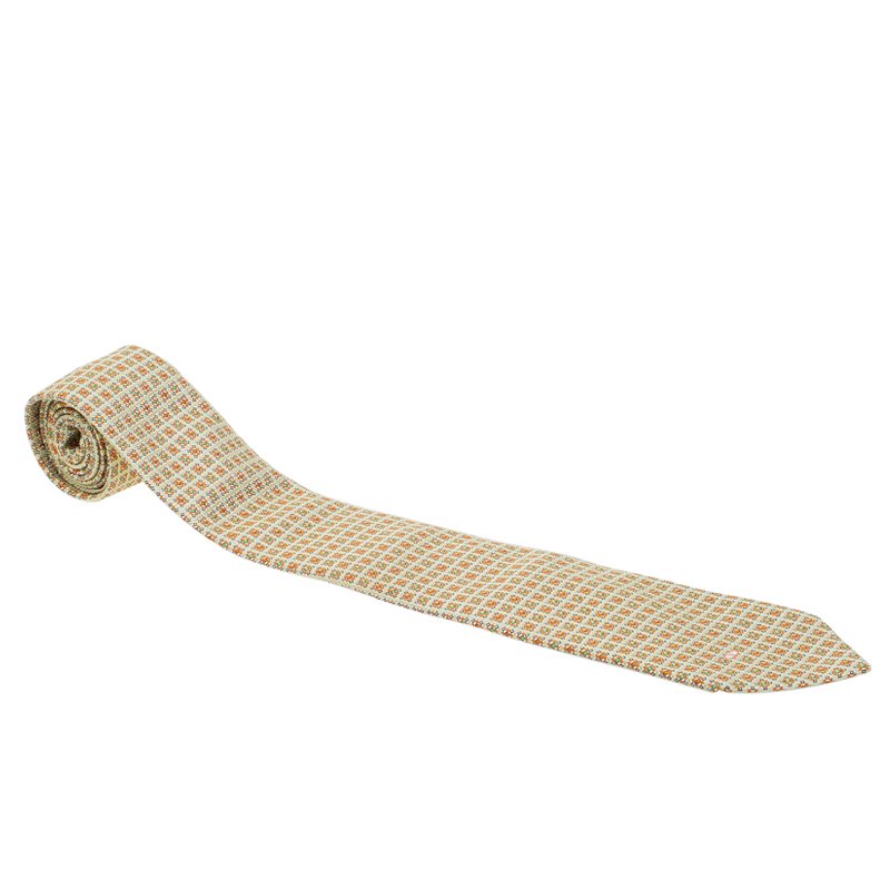 مملوكة مسبقًا ربطة عنق فالنتينو حرير بيج منقوش