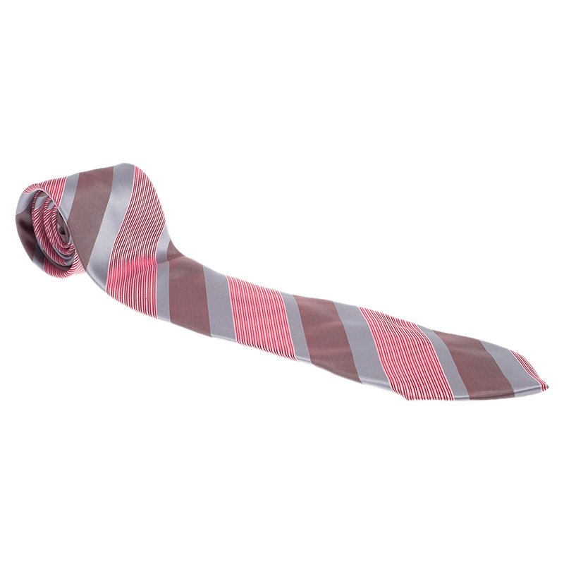 Pre Owned ربطة عنق فالنتينو حرير أحمر مخطط