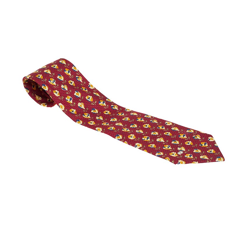 Pre Owned Valentino Red Floral Print Silk Tie