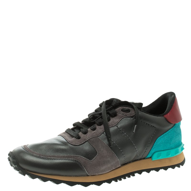 Pre Owned Valentino Tricolor Leather And Suede Rockrunner Sneakers Size 41