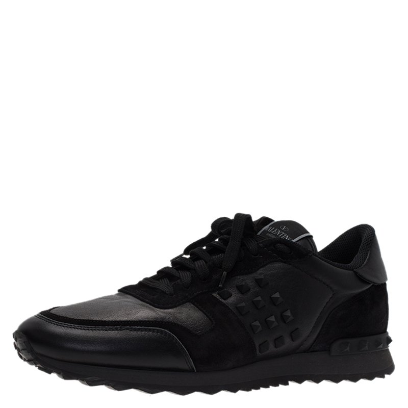 Valentino Black Suede and Leather Rockstud Sneakers Size 44