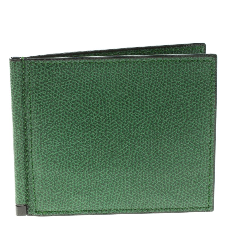 محفظة فاليكسترا ثنائية الطية بمشبك للنقود جلد خضراء