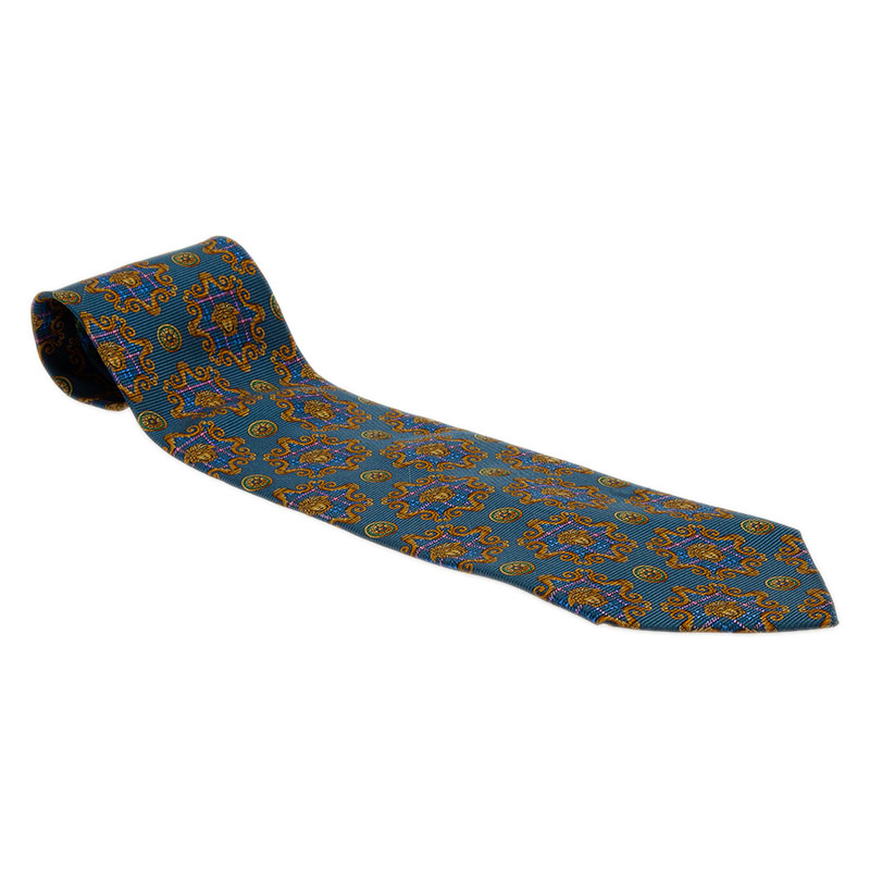 Pre Owned Gianni Versace Blue Silk Medusa Tie