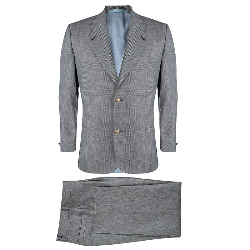 Pre Owned Versace Monochrome Glen Plaid Suit M/L