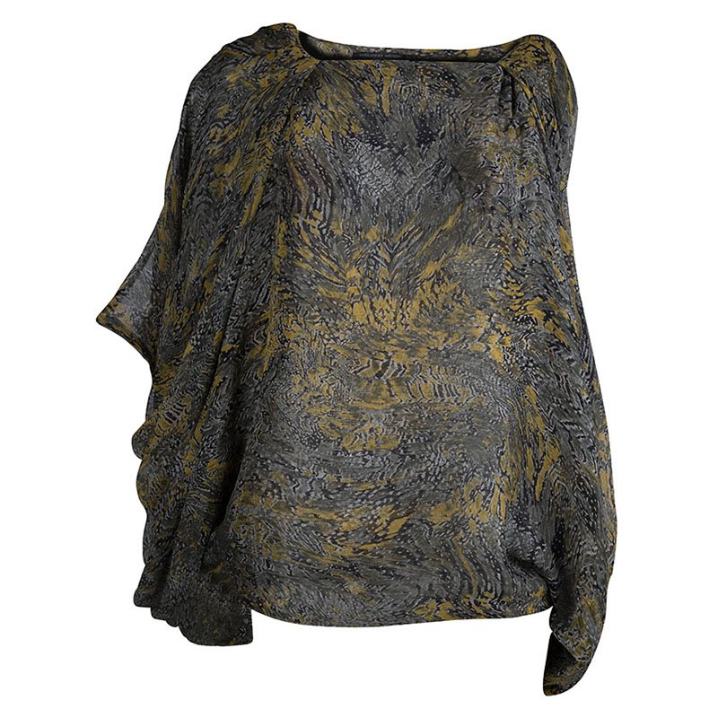Pre Owned Alexander McQueen Silk Printed Drape Top S