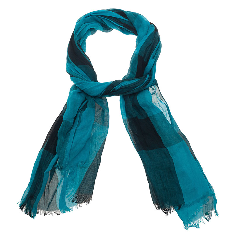 Pre Owned Burberry Blue Cotton Blend Novacheck Stole