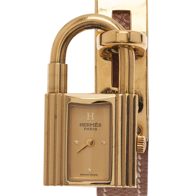 Pre Owned Hermes Gold Gold Plated Steel Kelly Women's Wristwatch 20MM