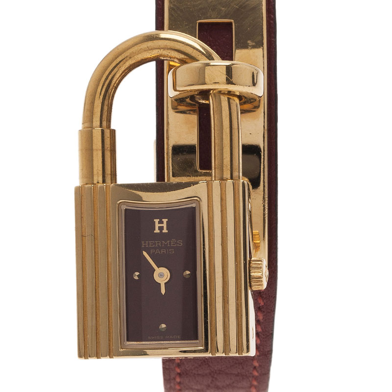 Hermes Black GOld Plated Stainless Steel Kelly Women's Wristwatch 20 MM