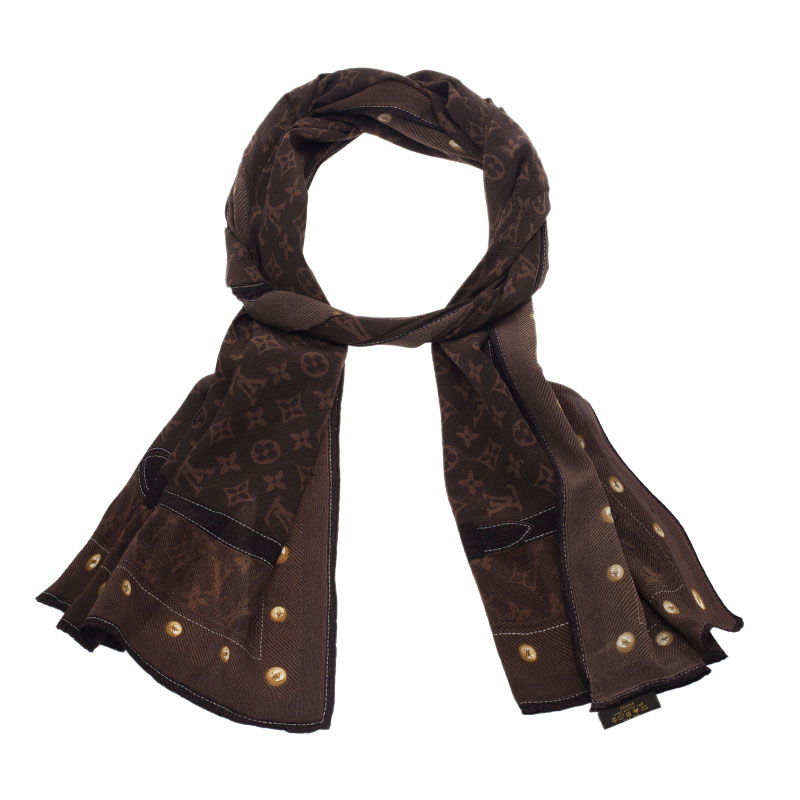 مملوكة مسبقًا وشاح لوي فيتون مونوغرامي حرير بني