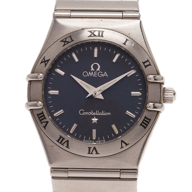 Pre Owned Omega Black Stainless Steel Constellation Women's Wristwatch 22MM