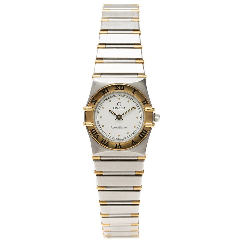 Omega White Stainless Steel Constellation Women's Wristwatch 24 MM