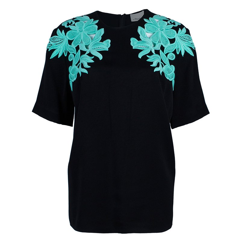 Pre Owned 3.1 Phillip Lim Black Contrast Floral Lace Oversized Top M
