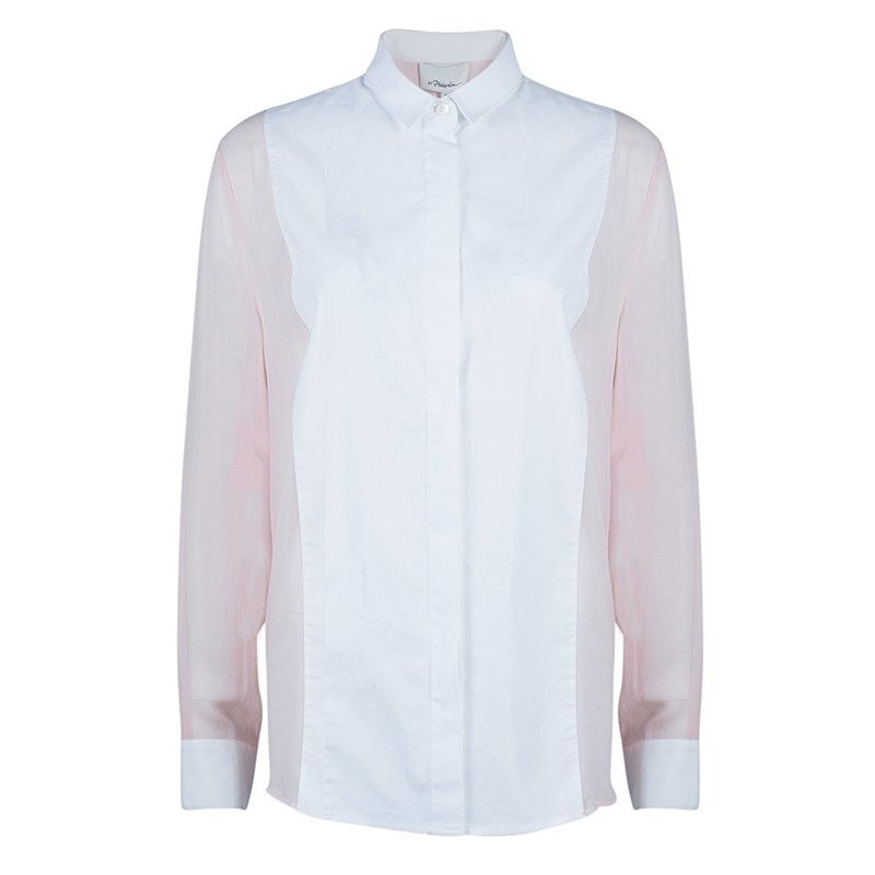 Pre Owned قميص 3.1 فيليب ليم شيفون ثنائي اللون بأزرار أمامية M