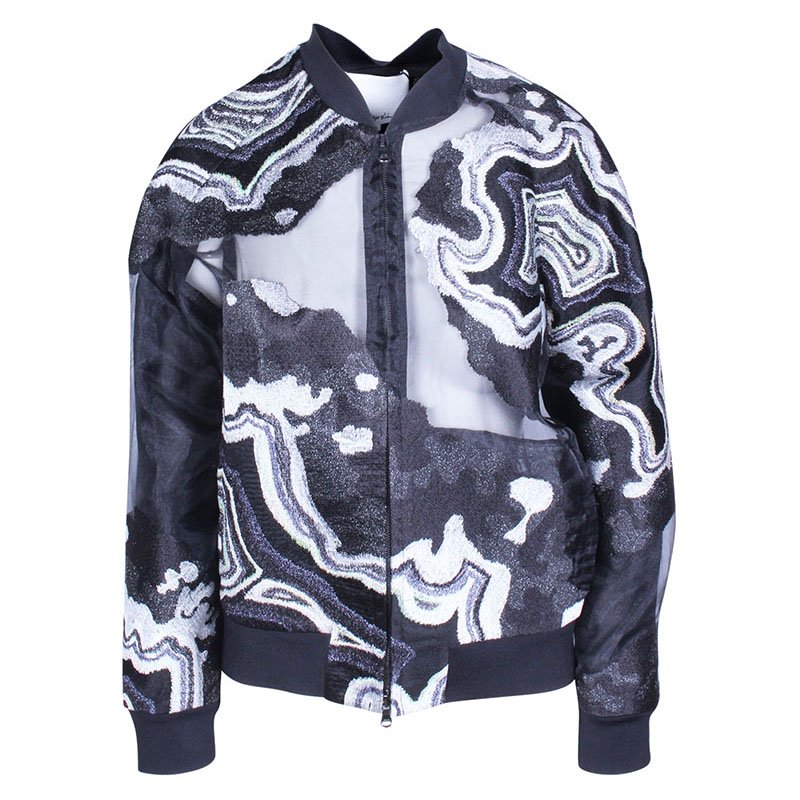 Pre Owned جاكيت 3.1 فيليب ليم أورغانزا سوداء بأبليكات مزينة شفاف M