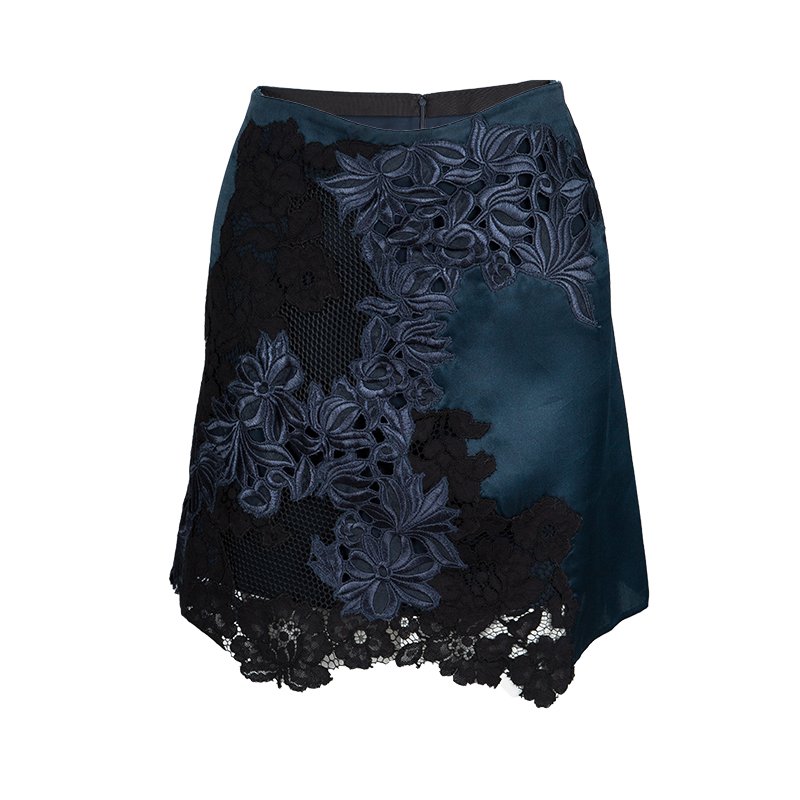 مملوكة مسبقًا تنورة ميني 3.1 فيليب ليم حرير أزرق كحلي ودانتيل جبير L