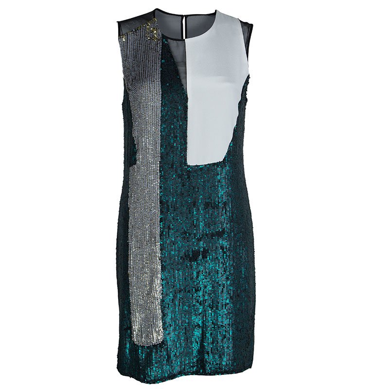 3.1 Phillip Lim Colorblock Silk Sequin Embellished Sleeveless Shift Dress S