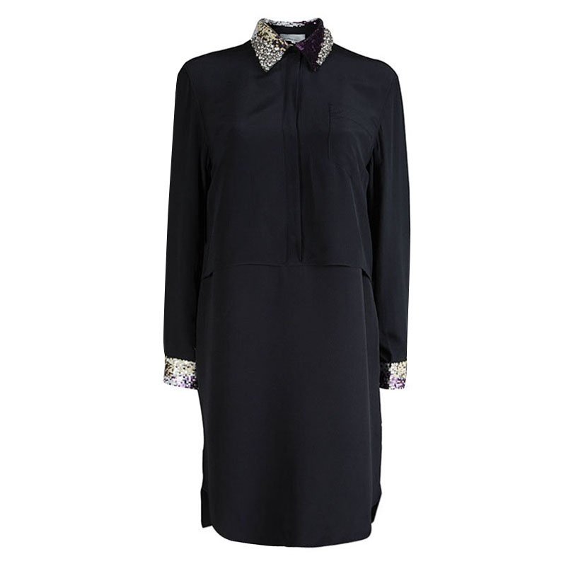 Pre Owned 3.1 Phillip Lim Black Silk Embellishment Detail Oversized Shirt Dress S