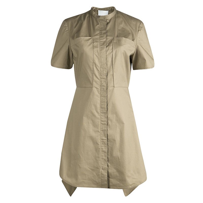  3.1 Phillip Lim Brown Cotton Short Sleeve Zip Front Dress M