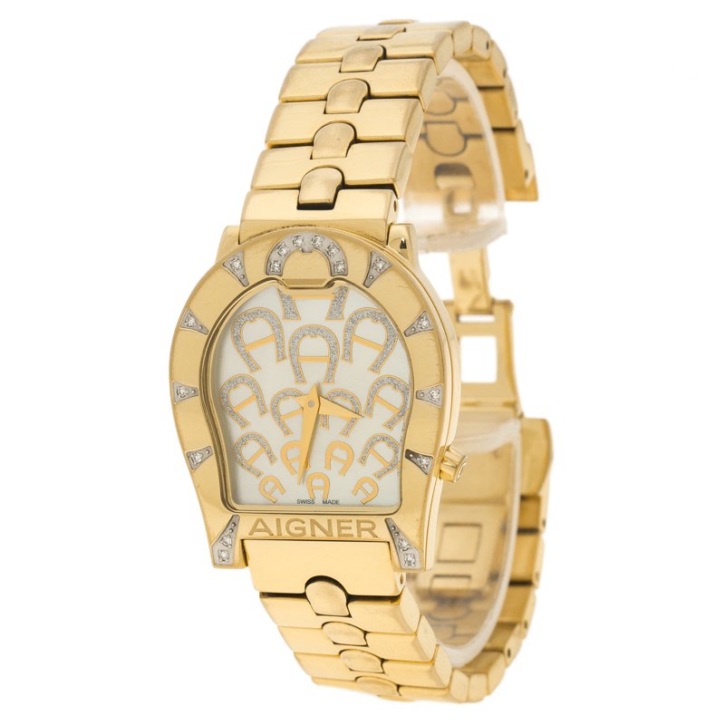 Aigner Ravenna Mother of Pearl Gold Diamond Studded Women's Wristwatch 30mm