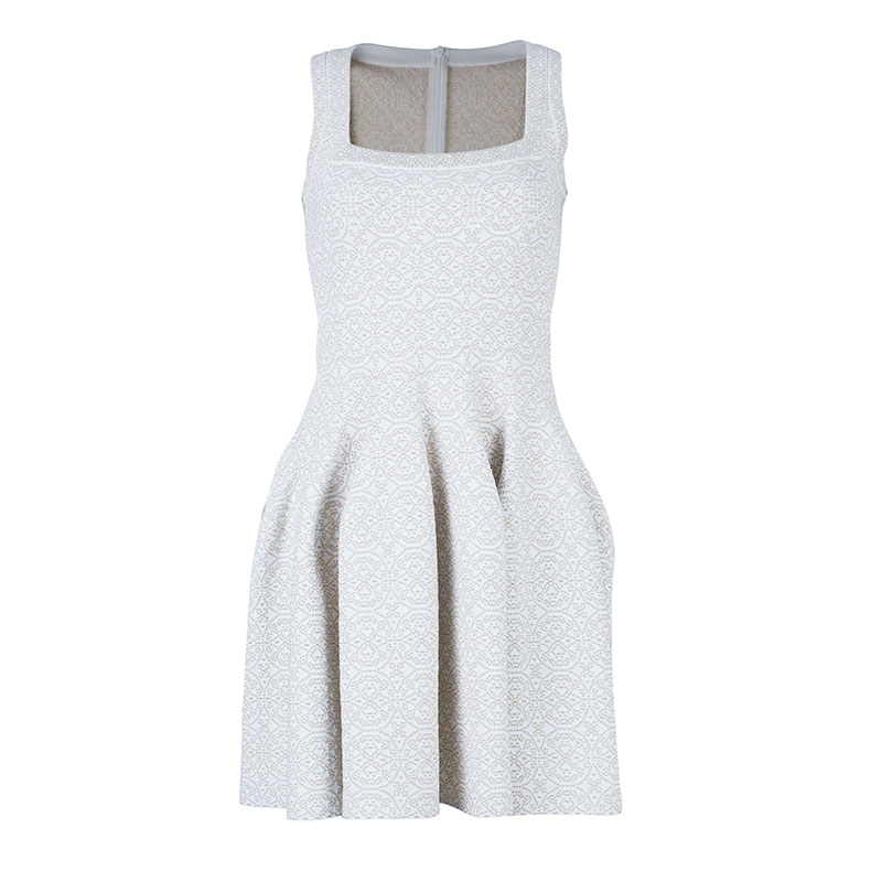 Pre Owned Azzedine Alaia Off-White Print Flare Dress M