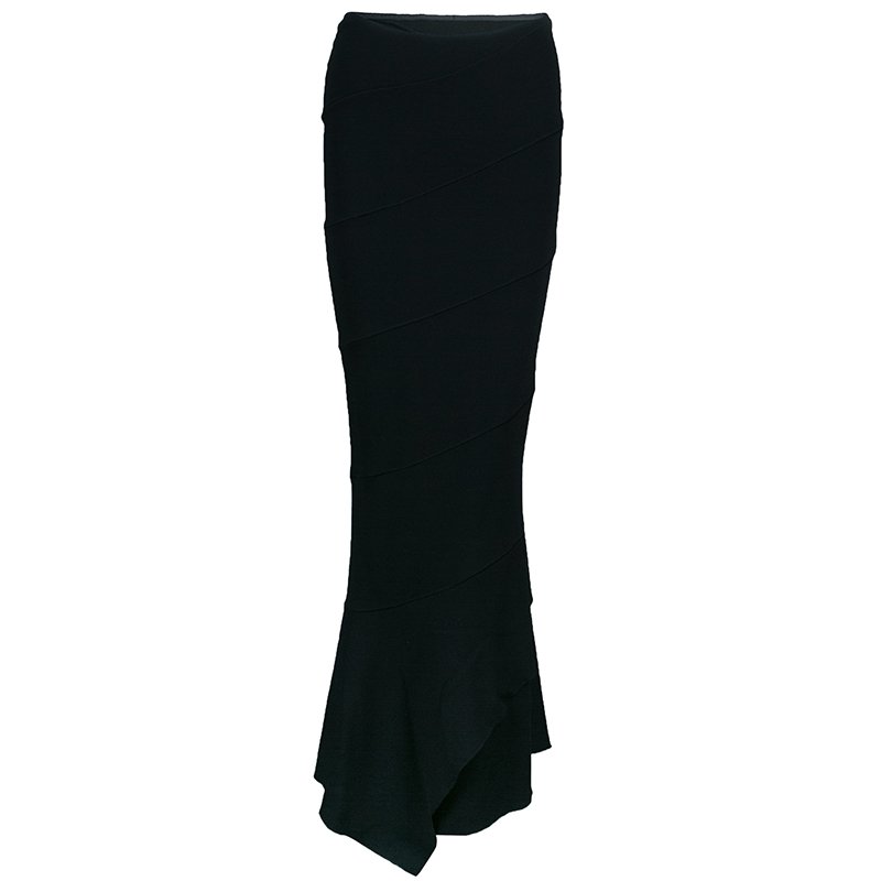 Pre Owned Azzedine Alaia Black Assymmetric Maxi Skirt M