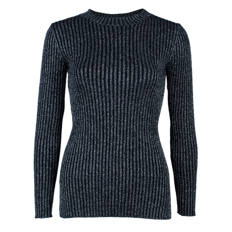 Pre Owned Alberta Ferretti Black Metallic Ribbed Top S