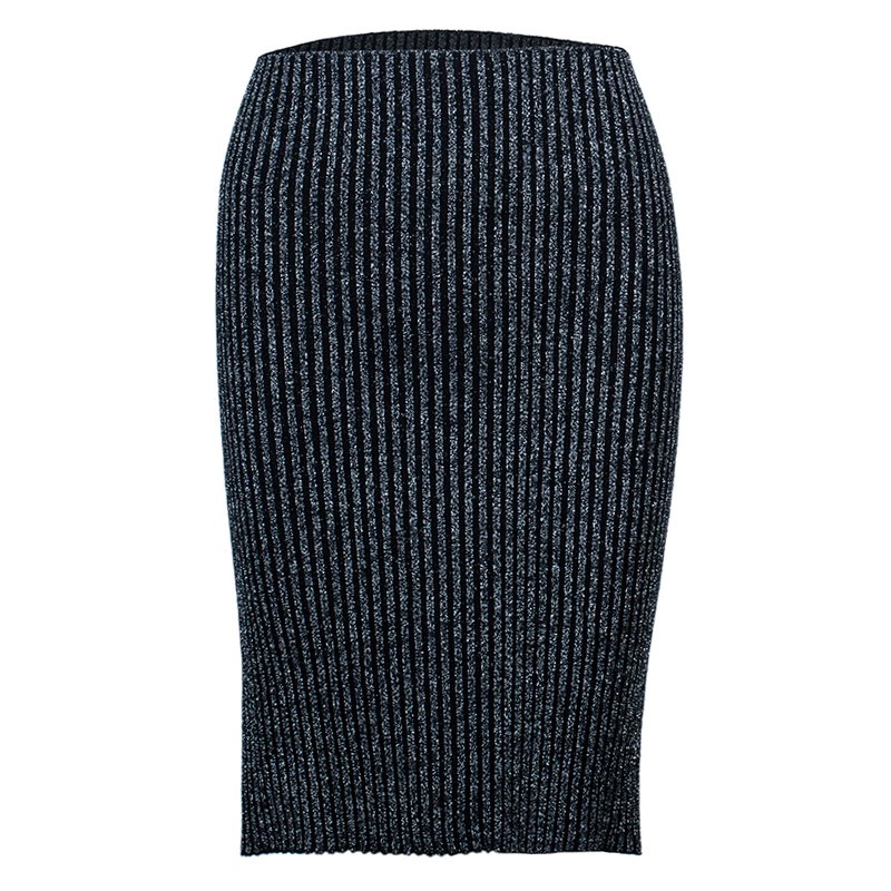 Alberta Ferretti Black Metallic Ribbed Skirt S