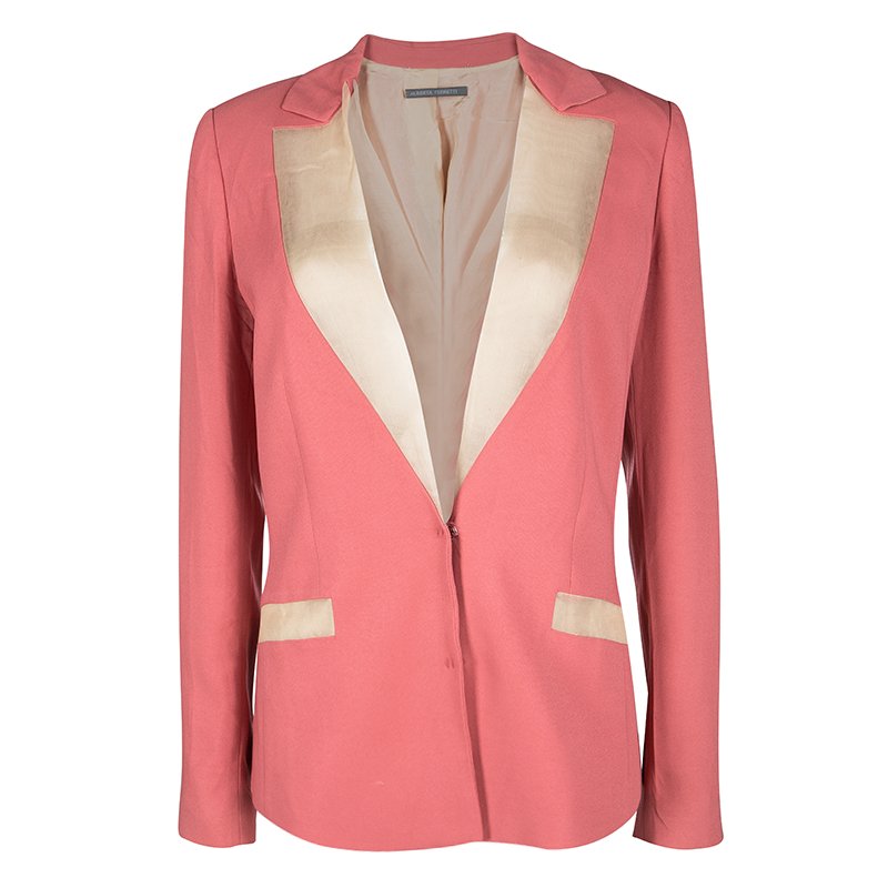 Pre Owned Alberta Ferretti Pink Contrast Silk Lapel Blazer M