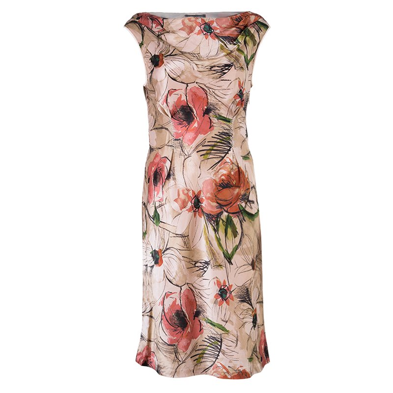 Pre Owned Alberta Ferretti Floral Print Silk Sleeveless Dress M
