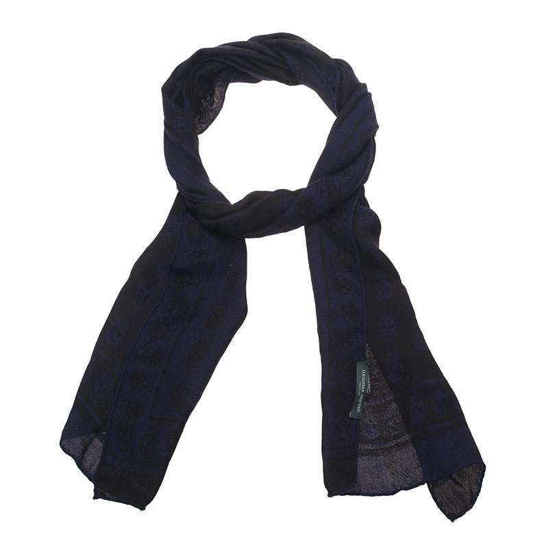 Pre Owned Alexander McQueen Black Jacquard Skull Stole