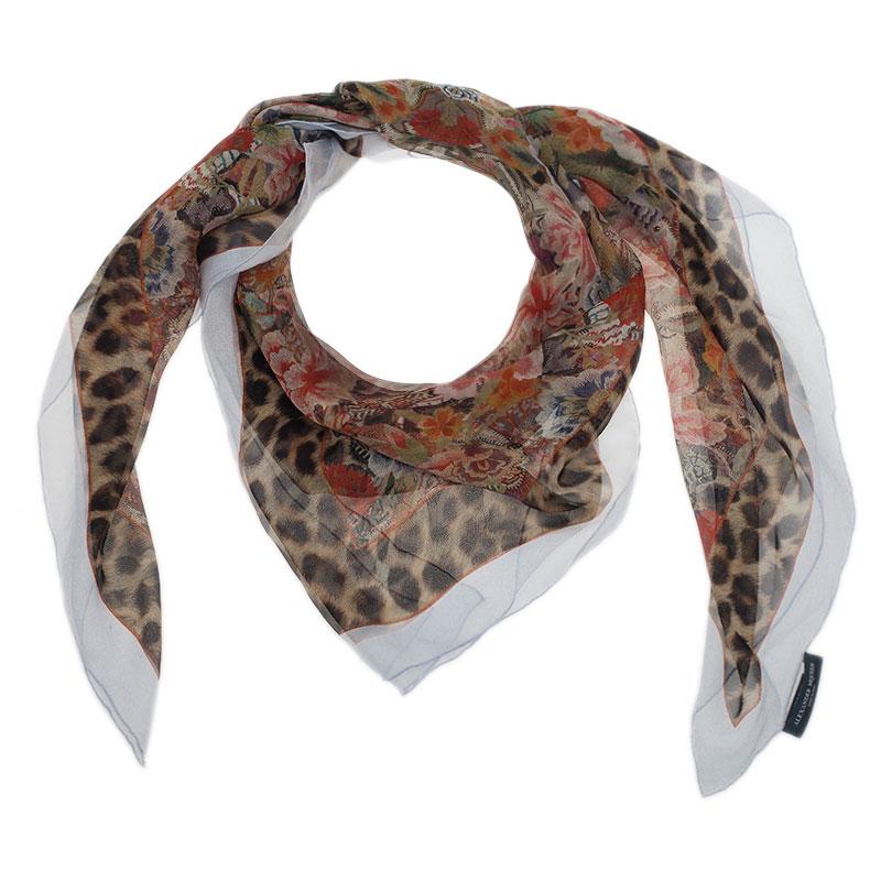 Pre Owned Alexander McQueen Floral and Leopard Print Square Scarf