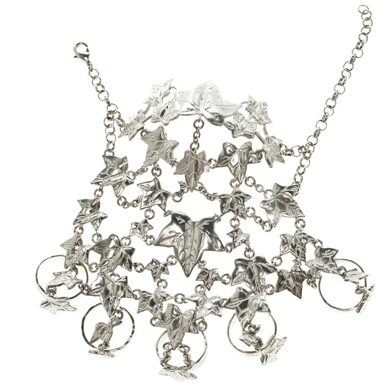 Pre Owned Alexander McQueen Ivy Leaves Silver Tone Finger Bracelet