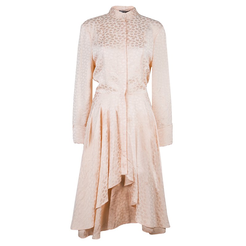 Pre Owned Alexander McQueen Pink Jacquard Leaf Motif Long Sleeve Shirt Dress M