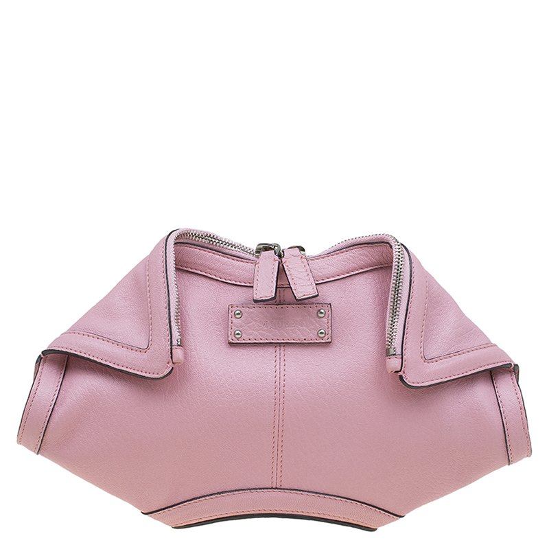 Pre Owned Alexander McQueen Pink Leather De Manta Small Clutch