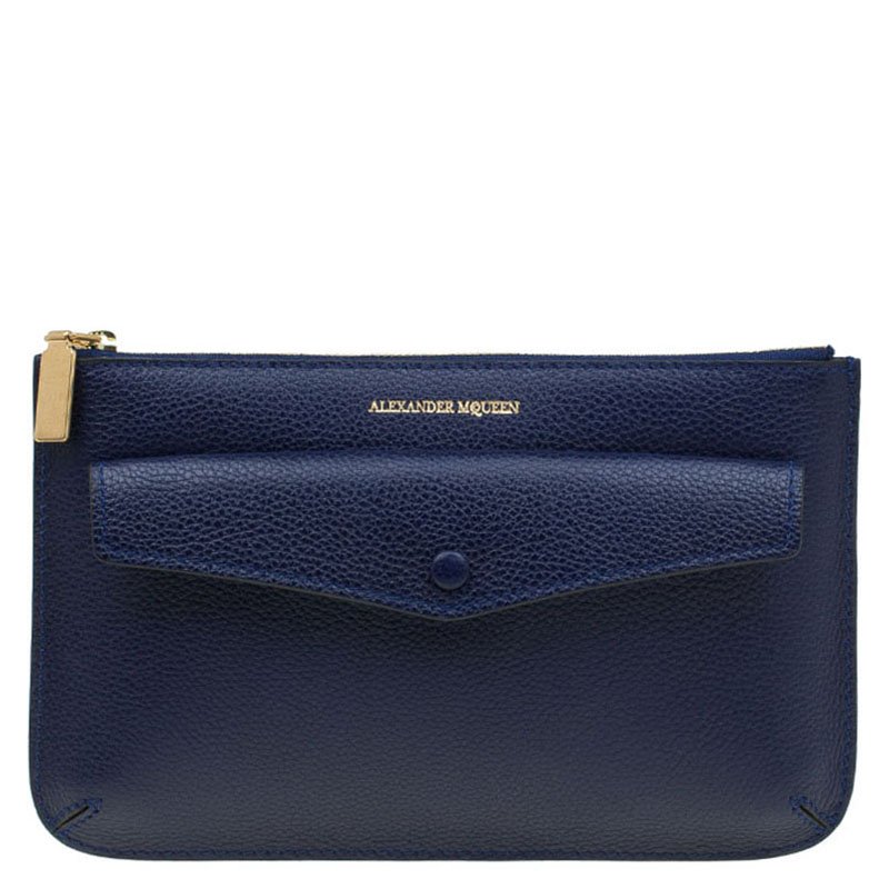 Alexander McQueen Dark Blue Leather Zip Pouch