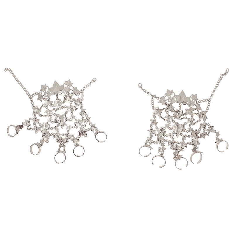 Pre Owned Alexander McQueen Set Of Two Ivy Leaf Silver Tone Charm Bracelets