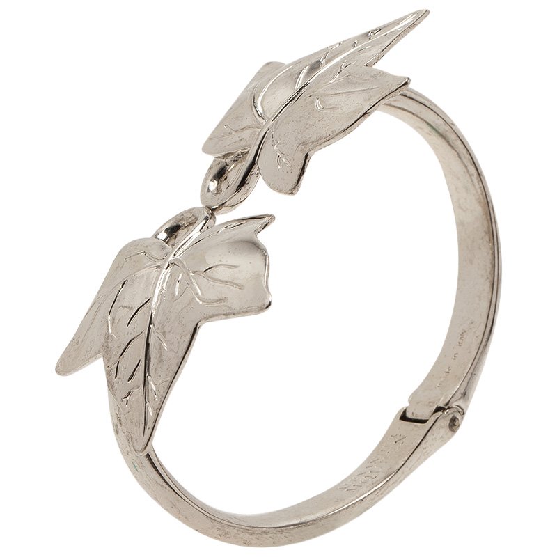 Pre Owned Alexander McQueen Ivy Leaf Silver Tone Bangle Bracelet