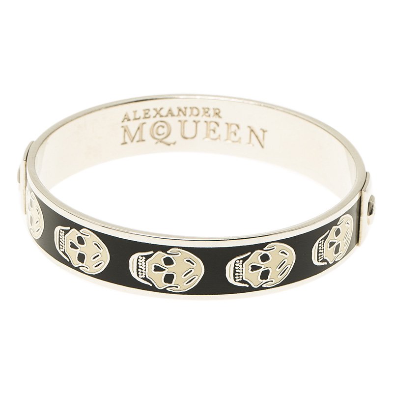 Pre Owned سوار أليكساندر مكوين نقوش جمجمة راتنج أسود وابيض صغير