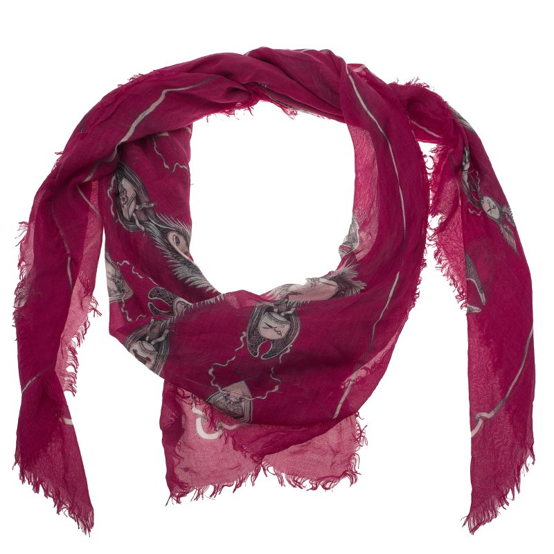 Pre Owned وشاح أليكساندر ماكوين مودال و كشمير وردي طباعة جمجمة مربع